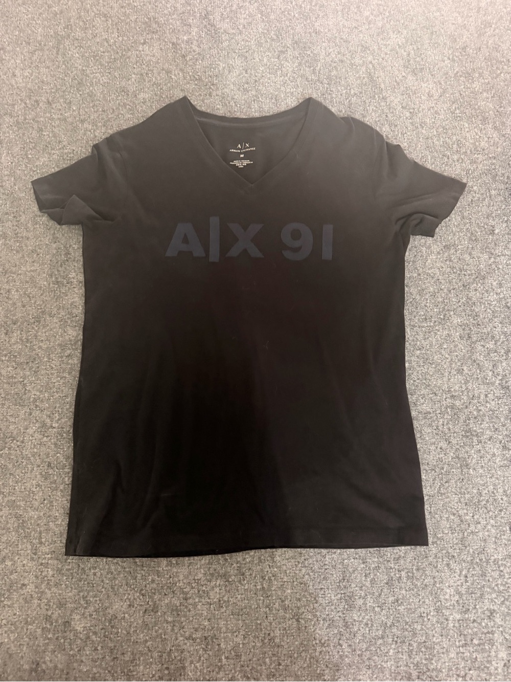 Armani Exchange Black V-Neck Tee with A|X 91 Logo